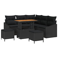 vidaXL 8-delat Trädgårdsoff-set med Kuddar Svart Poly Rattan Akacia, vidaXL 2-sits Trädgårdsoffa med Förvaring & Kuddar Svart P...
