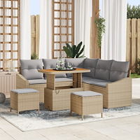 vidaXL 8 Delars Trädgårdsoffset med Kuddar Beige Poly Rattan Akacia