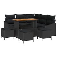vidaXL 9 Delar Trädgårdsoffset med kuddar Svart Poly Rattan Akacia, vidaXL 2-sits Trädgårdsoffa med förvaring & kuddar Svart Po...