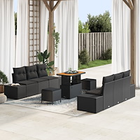 vidaXL 9-delat trädgårdsoffset med kuddar Svart Poly Rattan Akaciaträ, vidaXL 2-sits trädgårdsoffa med förvaring och kuddar Sva...