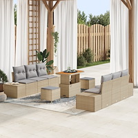 vidaXL 9-delat trädgårdssoffset med kuddar beige poly rattan akacia