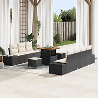 vidaXL 10-delad Trädgårdsoffセット med dynor Svart Poly Rattan Akacia, vidaXL 2-sits Trädgårdsoffa med förvaring & dynor Svart...
