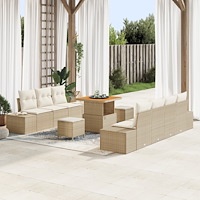 vidaXL 10-delat trädgårdsoff-set med kuddar beige poly rotting akacia, vidaXL 2-sits trädgårdsoffa med förvaring och kuddar bei...