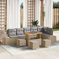 vidaXL 10-delars trädgårdsoffset med kuddar Beige Poly Rattan Akacia, vidaXL 2-sits trädgårdsoffa med förvaring & kuddar Beige...