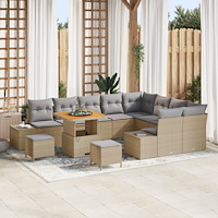 vidaXL 12-delars trädgårdsoffset med kuddar Beige polyrotting akacia, vidaXL 2-sits trädgårdsoffa med förvaring & kuddar Beige...