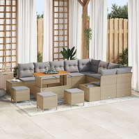 vidaXL 13-delat trädgårdsoffset med kuddar Beige Polyrotting Akacia, vidaXL 2-sits trädgårdsoffa med förvaring & kuddar Beige P...