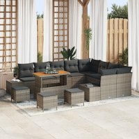 vidaXL 13-delat trädgårdsofa-set med kuddar Grå Poly Rattan Akacia, vidaXL 2-sits trädgårdsoffa med förvaring & kuddar Grå Poly...