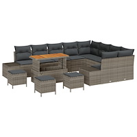 vidaXL 13-delat trädgårdsofa-set med kuddar Grå Poly Rattan Akacia