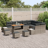 vidaXL 13-delat trädgårdsofa-set med kuddar Grå Poly Rattan Akacia