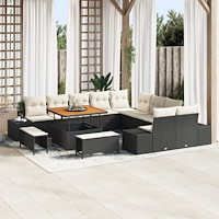vidaXL 13 Delar Trädgårdsofa Set Med Kuddar Svart Poly Rattan Akacia, vidaXL 2-Sits Trädgårdsoffa Med Förvaring & Kuddar Svart...