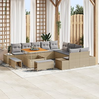 vidaXL 13-delad Trädgårdsoffset med Kuddar Beige Poly Rattan Akacia