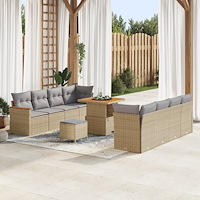 vidaXL 11-delat trädgårdsmöbelset med kuddar beige poly rattan akacia, vidaXL 3-delat trädgårdsserveringsset med kuddar beige p...