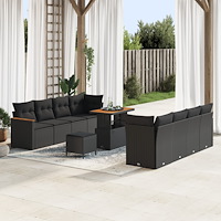 vidaXL 11-delat trädgårdsoffaset med kuddar Svart Poly Rattan Akacia, vidaXL 3-delat trädgårdsdiningset med kuddar Svart Poly R...