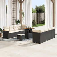 vidaXL 11-delat trädgårdsofa set med kuddar svart poly rattan akacia, vidaXL 3-delat trädgårdsmiddagsset med kuddar svart poly...