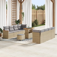 vidaXL 11-delars trädgårdsoff-set med kuddar Beige Polyrotton Akaciaträ, vidaXL 3-delars trädgårdsmatsats med kuddar Beige Poly...