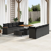 vidaXL 11-delat Trädgårdsoff set med Kuddar Svart Poly Rattan Akacia, vidaXL 3-delat Trädgårdsmöbelset med Kuddar Svart Poly Ra...