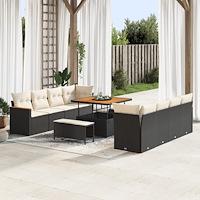 vidaXL 11-delat trädgårdsoffaset med kuddar svart poly rattan akacia, vidaXL 3-delat trädgårdsdining set med kuddar svart poly...