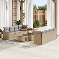 vidaXL 11-delat Trädgårdsoff-set med Kuddar Beige Poly Rattan Akacia, vidaXL 3-delat Trädgårdsdining-set med Kuddar Beige Poly...