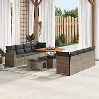 vidaXL 11-delars trädgårdsoffset med kuddar grå poly rattan akacia, vidaXL 3-delars trädgårds matset med kuddar grå poly rattan...