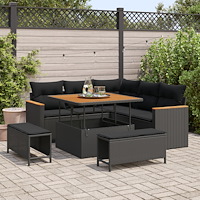 vidaXL 8-delat Trädgårdsofa Set med Kuddar Svart Poly Rattan Acacia, vidaXL 3-delat Trädgårdsmatbord Set med Kuddar Svart Poly...