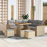 vidaXL 8-delad trädgårdssoffgrupp med kuddar Beige Polyrotting Akacia, vidaXL 3-delad trädgårdsdininggrupp med kuddar Beige Pol...