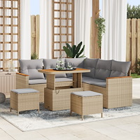 vidaXL 8-delat trädgårdsoffaset med kuddar beige poly rattan akacia, vidaXL 3-delat trädgårds matsats med kuddar beige poly rat...