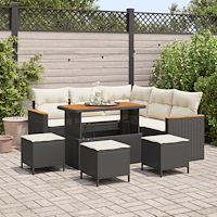 vidaXL 9-delat trädgårdsoffaset med kuddar Svart Poly Rattan Akacia, vidaXL 4-delat trädgårdsdining set med kuddar Svart Poly R...