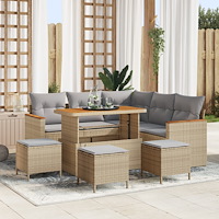 vidaXL 9-delad trädgårdsoffset med kuddar Beige Poly Rattan Akacia, vidaXL 4-delad trädgårdsdining-set med kuddar Beige Poly Ra...