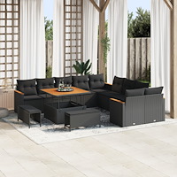 vidaXL 13-delars Trädgårdsoffset med kuddar Svart Poly Rattan Akacia, vidaXL 3-delars Trädgårdsdining-set med kuddar Svart Poly...