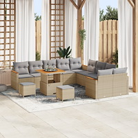 vidaXL 13-delars trädgårdsoffaset med kuddar beige poly rattan akacia, vidaXL 3-delars trädgårds middagsset med kuddar beige po...