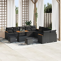 vidaXL 13-delat trädgårdsoffaset med kuddar svart poly rattan akacia, vidaXL 3-delat trädgårdsdining-set med kuddar svart poly...