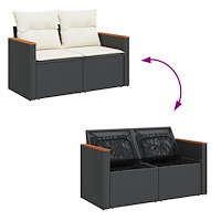 vidaXL 14 Delars Trädgårdssofa Set med Kuddar Svart Poly Rattan Akacia