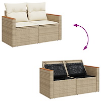 vidaXL 14 Delars Trädgårdsoffaset med Dynor Beige Poly Rattan Akacia