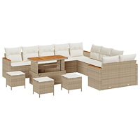vidaXL 14 Delars Trädgårdsoffaset med Dynor Beige Poly Rattan Akacia