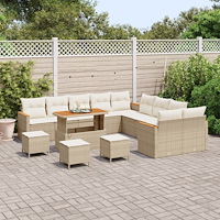 vidaXL 14 Delars Trädgårdsoffaset med Dynor Beige Poly Rattan Akacia