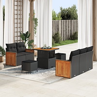 vidaXL 8-delars Trädgårdsofaset med kuddar Svart Poly Rattan Akacia, vidaXL 3-delars Trädgårdsdining set med kuddar Svart Poly...