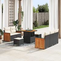 vidaXL 8 Delars trädgårdsoffaset med kuddar svart poly rattan akacia, vidaXL 3 Delars trädgårdsdining set med kuddar svart poly...