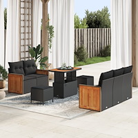 vidaXL 8-delars trädgårdsoffasett med kuddar svart polyrotting akacia, vidaXL 3-delars trädgårds-dining set med kuddar svart po...