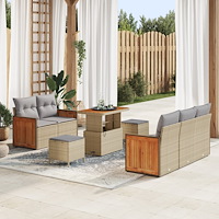 vidaXL 8 Delar Trädgårdsoffset Med Kuddar Beige Poly Rattan Akacia, vidaXL 3 Delar Trädgårdsdining Set Med Kuddar Beige Poly Ra...