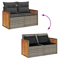 vidaXL 8 Delars Trädgårdsofa Set med Kuddar Grå Poly Rattan Akacia
