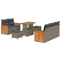 vidaXL 8 Delars Trädgårdsofa Set med Kuddar Grå Poly Rattan Akacia