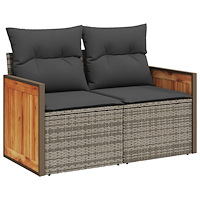 vidaXL 8 Delars Trädgårdsofa Set med Kuddar Grå Poly Rattan Akacia