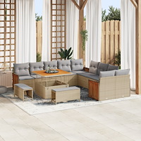 vidaXL 13-delad trädgårdsoffagrupp med kuddar Beige Poly Rattan Akacia, vidaXL 3-delad trädgårdsdining-set med kuddar Beige Pol...
