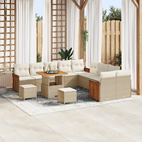 vidaXL 13-delat Trädgårdsoff set med kuddar Beige Poly Rattan Akacia, vidaXL 3-delat Trädgårds matset med kuddar Beige Poly Rat...