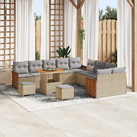 vidaXL 13-delars Trädgårdsoffset med kuddar Beige Poly Rattan Akacia, vidaXL 3-delars Trädgårdsdining-set med kuddar Beige Poly...