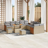 vidaXL 13-delad Trädgårdsofa Set med Kuddar Beige Poly Rattan Akacia, vidaXL 3-delad Trädgårds middagsset med Kuddar Beige Poly...