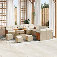 vidaXL 14-delars trädgårdsoffas med kuddar Beige Konstrotting Akacia, vidaXL 4-delars trädgårdsdining set med kuddar Beige Kons...