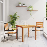 vidaXL 3-delars trädgårds matsalsset svart poly rattan akacia, vidaXL stapelbara trädgårdsstolar med kuddar 2 st svart poly rat...