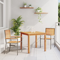 vidaXL 3-delad trädgårdsmatsats Grå Poly Rattan Akacia, vidaXL Stapelbara trädgårdsstolar med kuddar 2 stycken Grå Poly Rattan