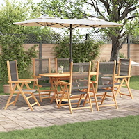 vidaXL 7-delars trädgårdsmöbelset grått av solid akaciaträ och poly-rattan